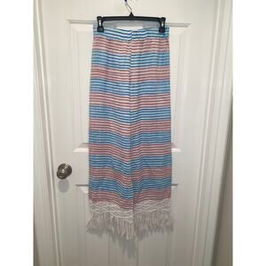 Jaline Striped Print Elastic Waist  Pants Fringe Hem Swim Cover Up size Small